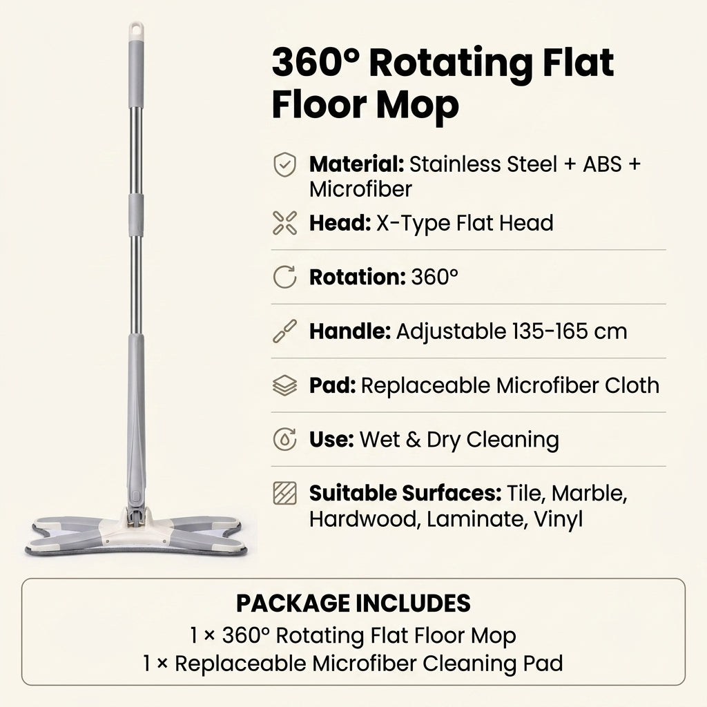 360° Rotating Flat Floor Mop | Hands-Free Self-Squeeze Microfiber Mop