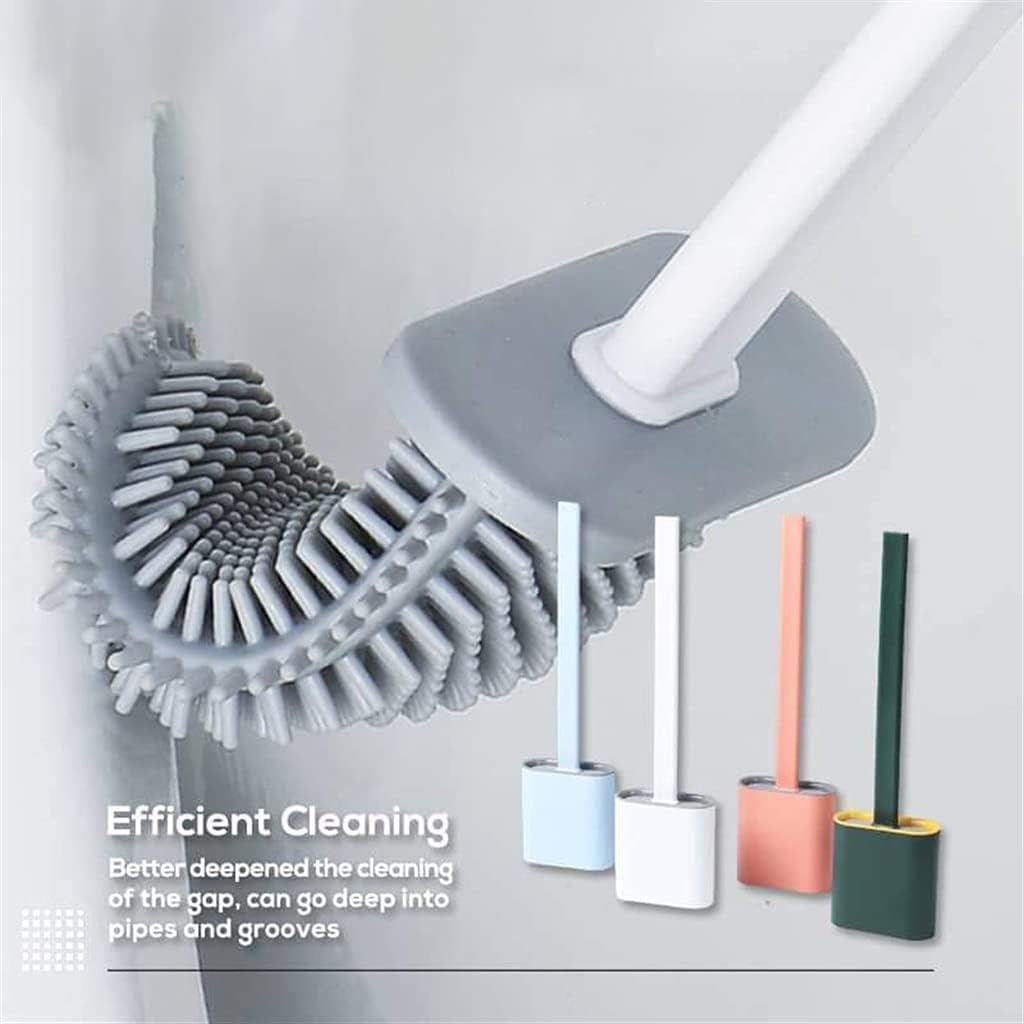 Silicone Toilet Brush with Quick-Drying Holder | Flexible Deep Cleaning Bathroom Brush