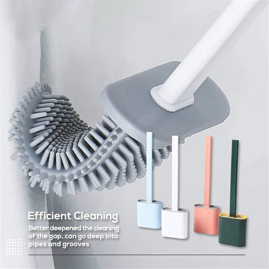 Silicone Toilet Brush with Quick-Drying Holder | Flexible Deep Cleaning Bathroom Brush