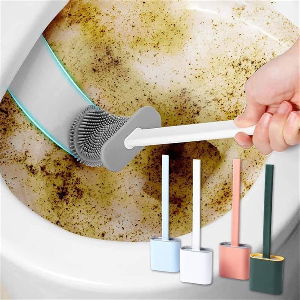 Silicone Toilet Brush with Quick-Drying Holder | Flexible Deep Cleaning Bathroom Brush