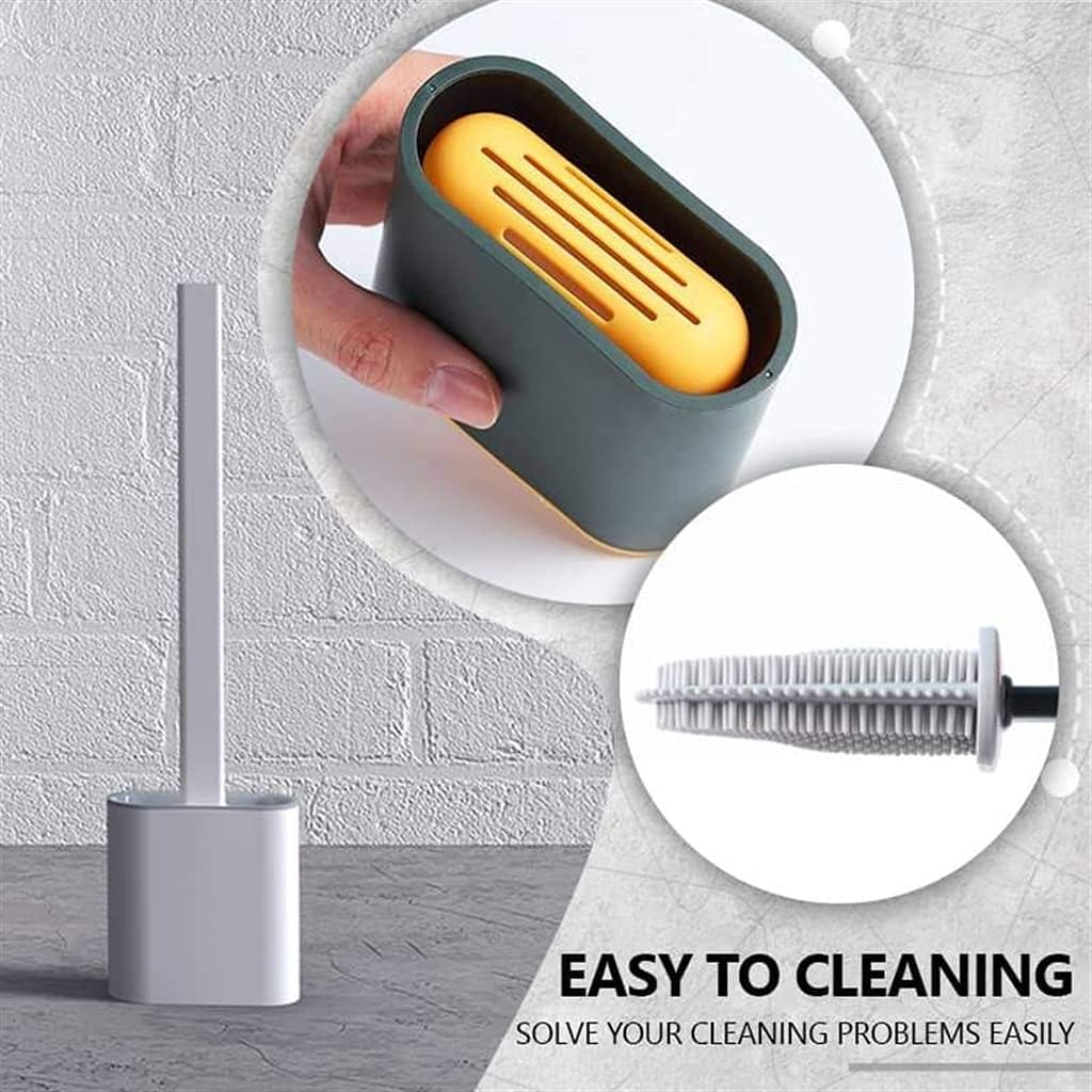 Silicone Toilet Brush with Quick-Drying Holder | Flexible Deep Cleaning Bathroom Brush