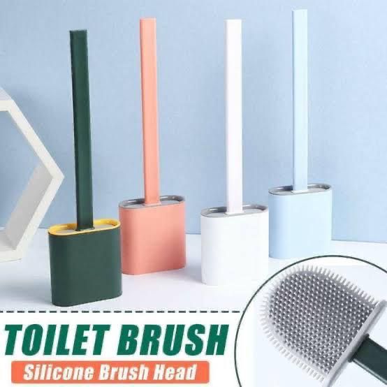 Silicone Toilet Brush with Quick-Drying Holder | Flexible Deep Cleaning Bathroom Brush