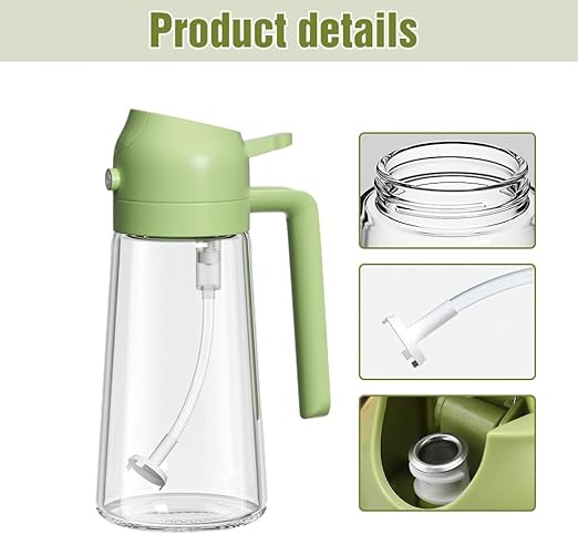 2-in-1 Glass Oil Spray Bottle 470ml | Adjustable Oil Mister & Dispenser for Air Fryer, BBQ & Cooking