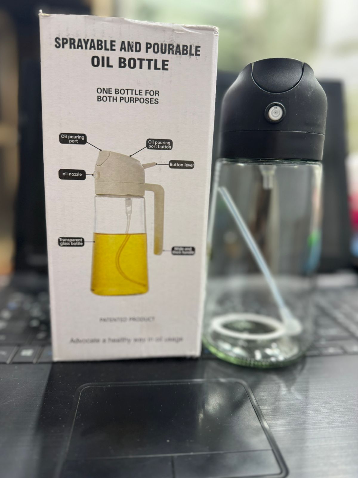 2-in-1 Glass Oil Spray Bottle 470ml | Adjustable Oil Mister & Dispenser for Air Fryer, BBQ & Cooking