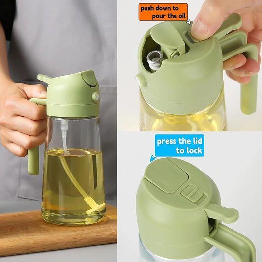 2-in-1 Glass Oil Spray Bottle 470ml | Adjustable Oil Mister & Dispenser for Air Fryer, BBQ & Cooking