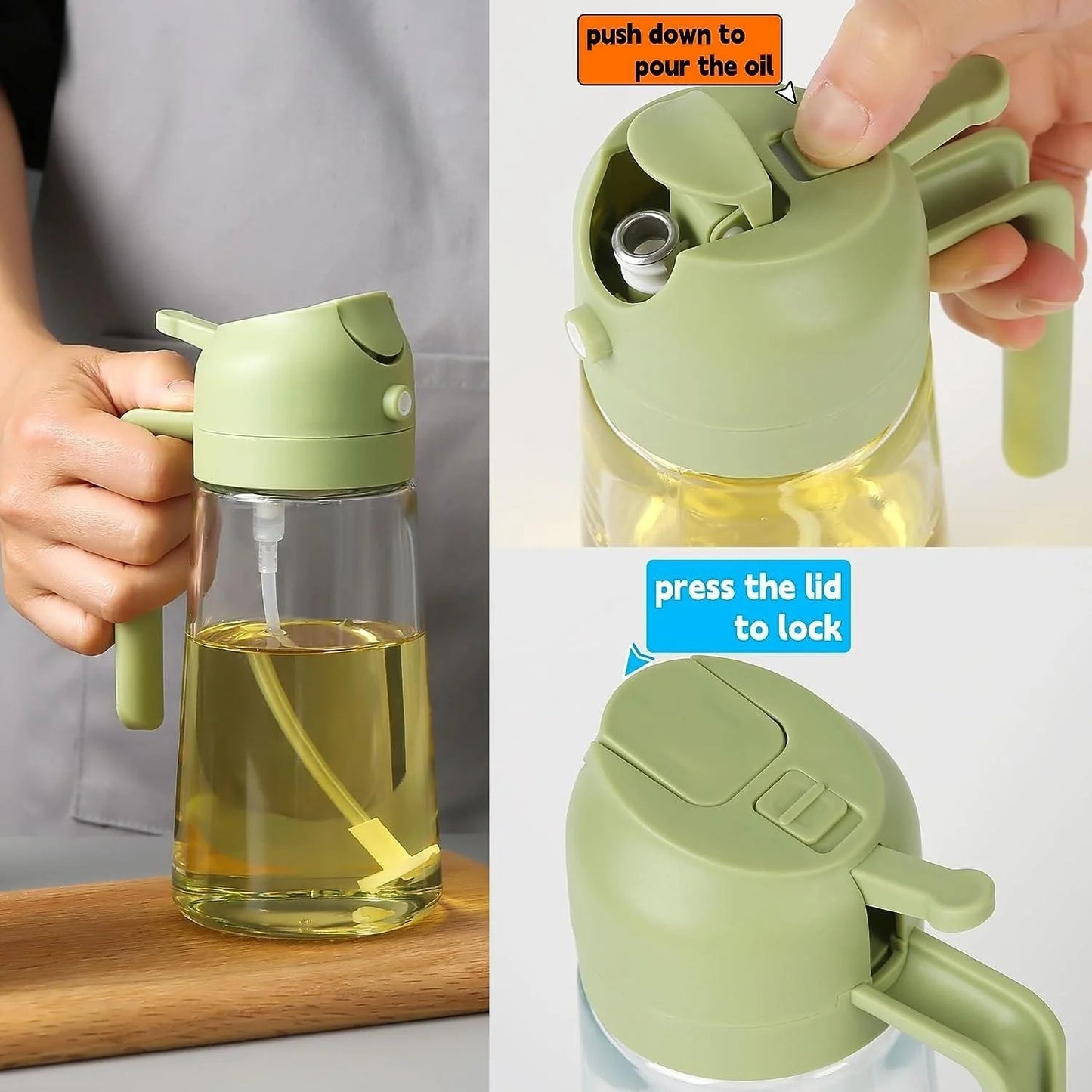 2-in-1 Glass Oil Spray Bottle 470ml | Adjustable Oil Mister & Dispenser for Air Fryer, BBQ & Cooking
