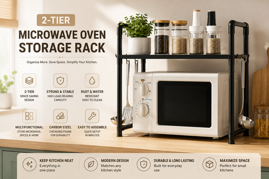 2-Tier Microwave Storage Rack | Heavy-Duty Carbon Steel Kitchen Organizer