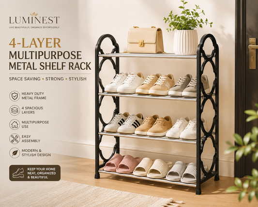 4-Tier Multipurpose Metal Storage Rack - Heavy-Duty Home Organizer