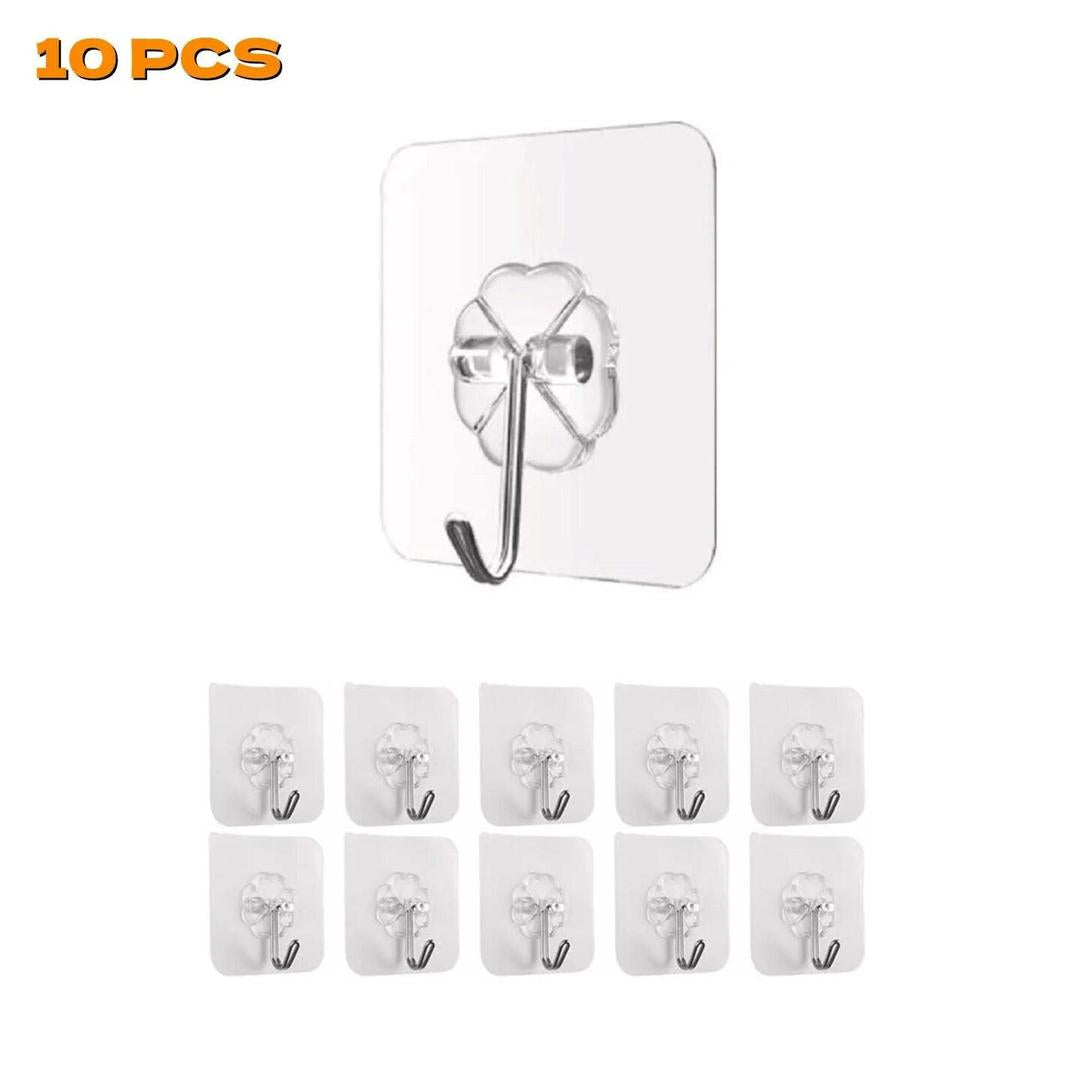 10 Pcs Heavy Duty Adhesive Wall Hooks | No Drilling Metal Hooks for Kitchen, Bathroom & Home Organization