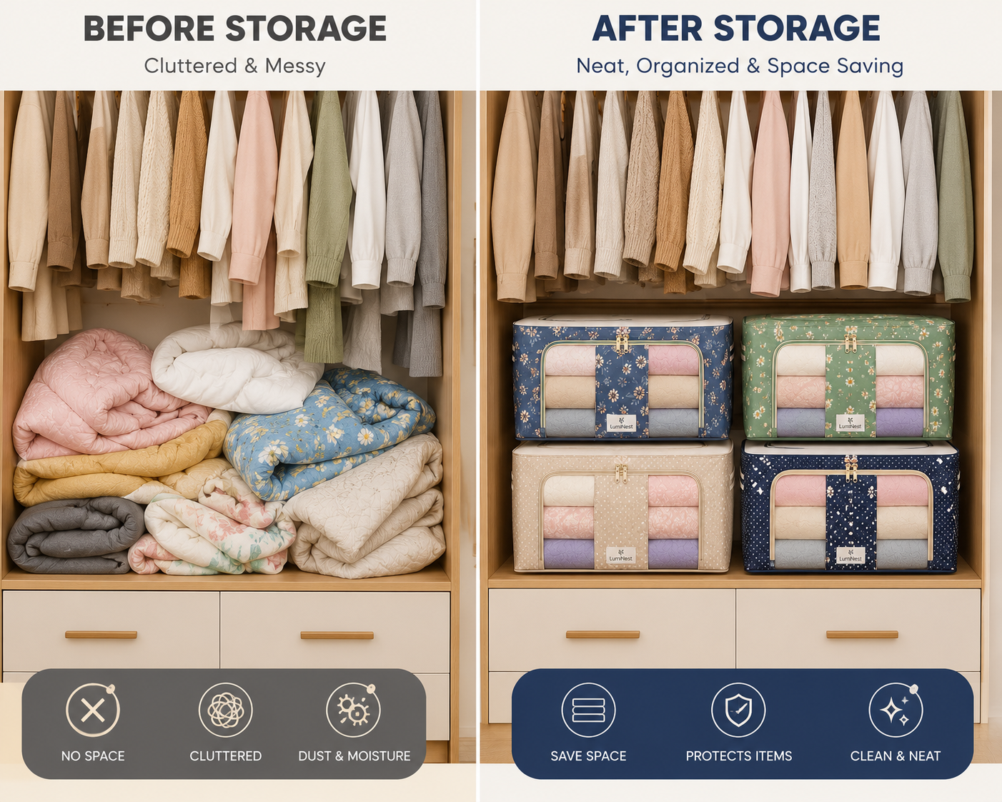 Foldable Metal Frame Clothes Storage Organizer Bag