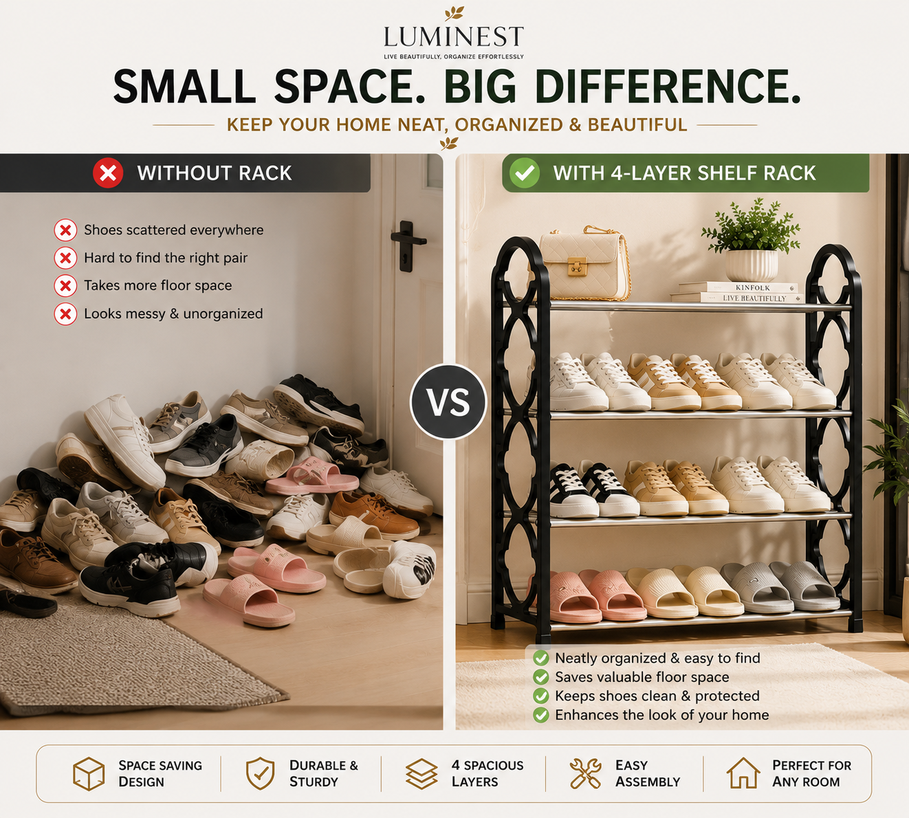 4-Tier Multipurpose Metal Storage Rack - Heavy-Duty Home Organizer