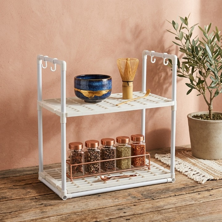 2-Tier Microwave Storage Rack | Heavy-Duty Carbon Steel Kitchen Organizer