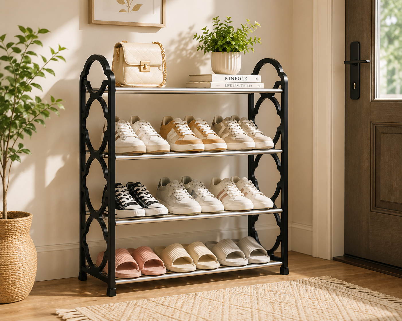 4-Tier Multipurpose Metal Storage Rack - Heavy-Duty Home Organizer
