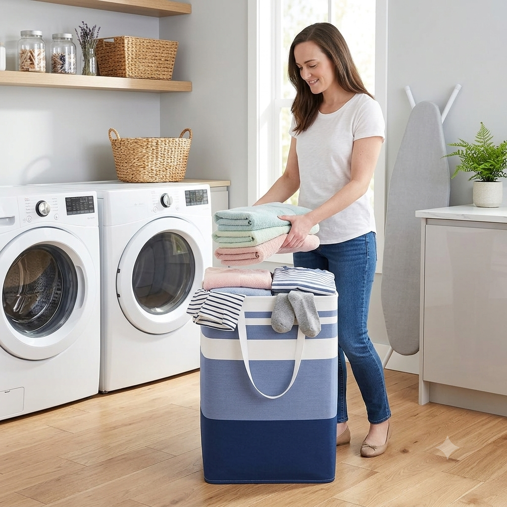Foldable Fabric Laundry Basket | Large Clothes Storage Hamper with Handles