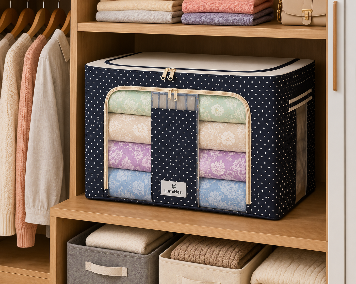 Foldable Metal Frame Clothes Storage Organizer Bag